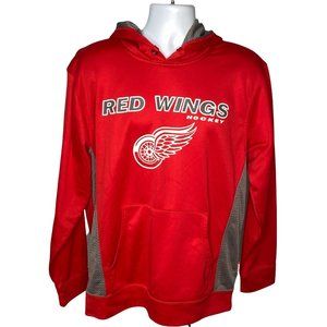 Detroit Red Wings Hockey NHL Red Hoodie Pullover Large Gray Accent Logo Majestic